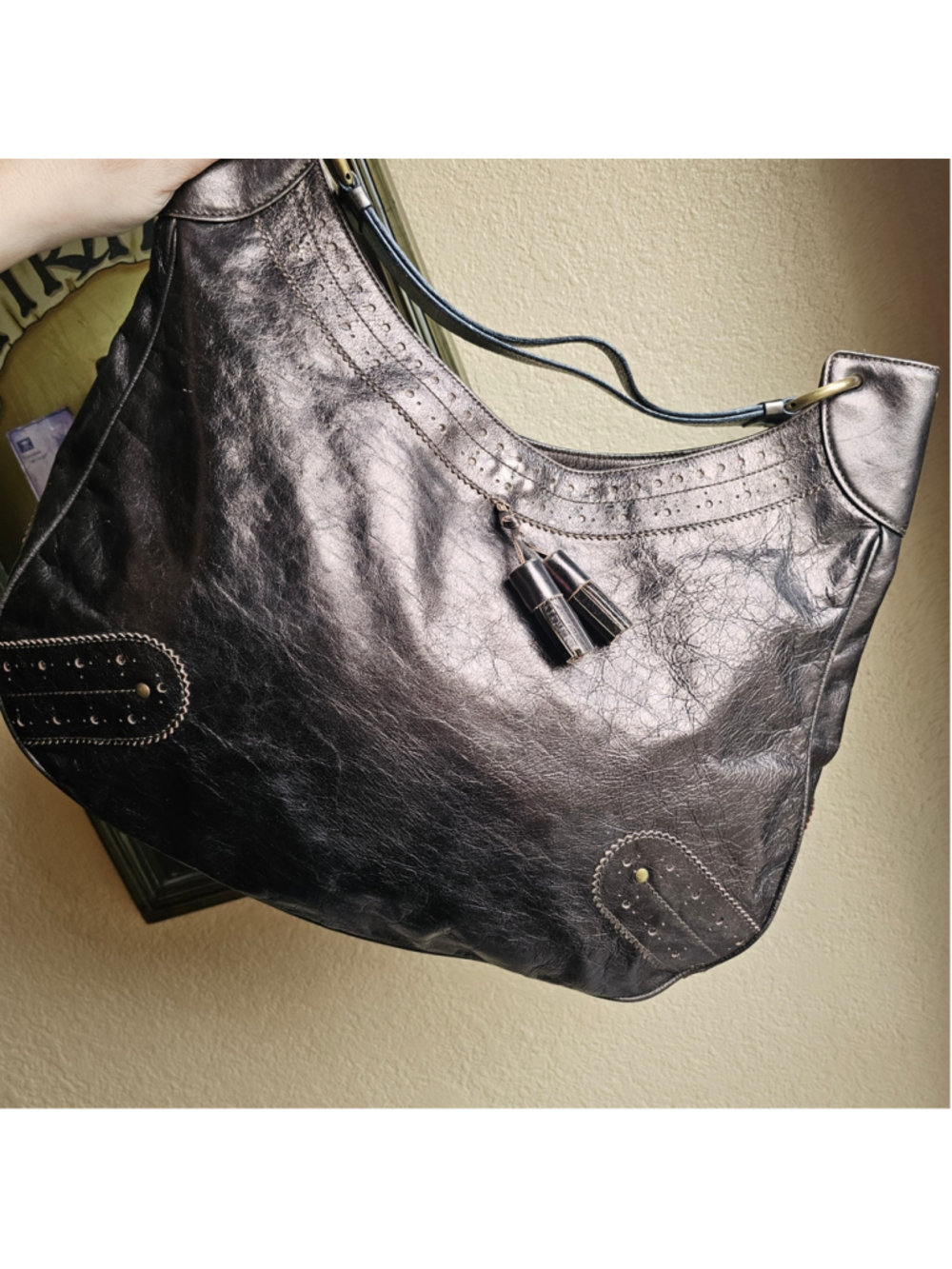 Burberry Metallic Bronze Leather Hobo Shoulder Bag with COA